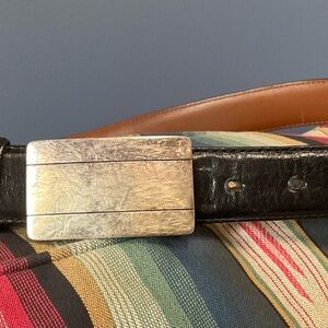 Brighton silver tone buckle belt. Black supple leather. Belt size 36